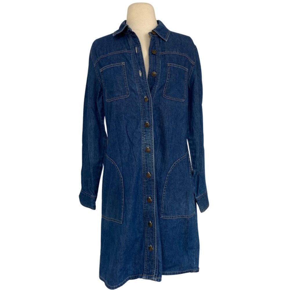 Vintage Retro 90s Talbot's Denim Long Sleeve Button Down Collared Shirt Dress - Picture 6 of 8